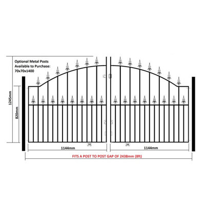 SAXA Spear Top Arched Metal Driveway Gate 2438mm GAP x 1245mm High SAZP13