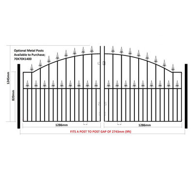 SAXA Spear Top Arched Metal Driveway Gate 2743mm GAP x 1245mm High SAZP16