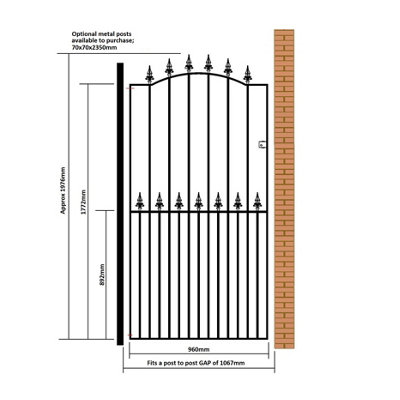 SAXA Spear Top Tall Bow Top Metal Garden Gate 1067mm GAP x 1976mm High SAZP34