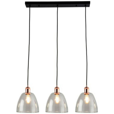 Saxby Grove Three Light LED Bar Pendant - Clear Glass, Polished Copper & Black