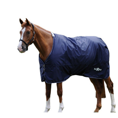 Saxon Defiant StandardNeck Plaid Lightweight Horse Turnout Rug Navy (5