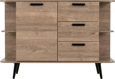 Saxton 1 Door 3 Drawer Sideboard Mid Oak Effect and Grey Finish