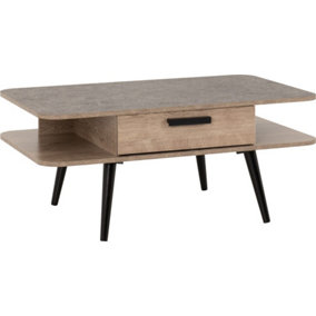 Saxton 1 Drawer Coffee Table in Mid Oak Effect and Grey Finish