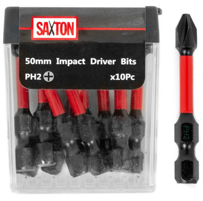 Saxton 10x PH2 - 50mm Impact Duty Phillips Screwdriver Drill Driver Bits Sets Tic Tac Box