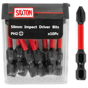Saxton 10x PH2 - 50mm Impact Duty Phillips Screwdriver Drill Driver Bits Sets Tic Tac Box