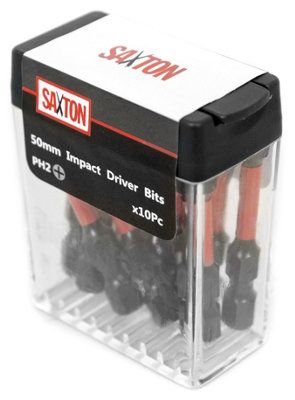 Saxton 10x PH2 - 50mm Impact Duty Phillips Screwdriver Drill Driver Bits Sets Tic Tac Box