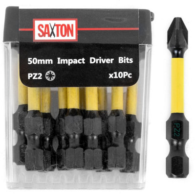 Saxton 10x PZ2-50mm Pozi-Drive 2 Impact Duty Screwdriver Drill Driver Bits Sets Tic Tac Box