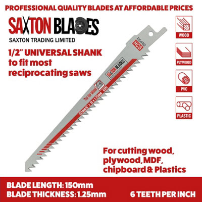 Saxton 150mm Reciprocating Sabre Saw Wood Blades R644D, Pack of 5