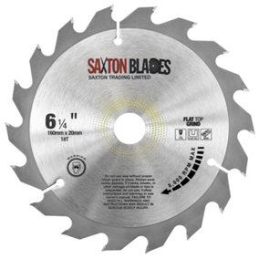 Saxton 160mm x 18Teeth x 20mm Bore & 16mm Ring Flat Top Grind Circular Saw Blade