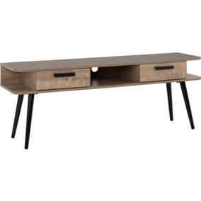 Saxton 2 Drawer TV Unit in Mid Oak Effect and Grey Finish
