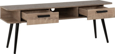 Saxton 2 Drawer TV Unit in Mid Oak Effect and Grey Finish