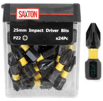 Saxton 24 x PZ2 - 25mm Impact Duty Pozi-Drive Screwdriver Drill Driver Bits Sets Tic Tac Box