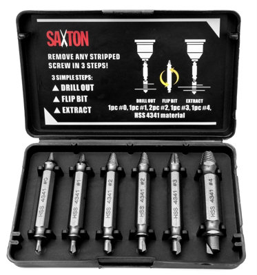 Saxton Damaged Screw Extractor Remover Set for Screws and Bolts - Set Includes 6 Bits