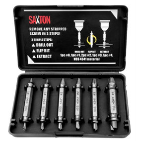 Saxton Damaged Screw Extractor Remover Set for Screws and Bolts - Set Includes 6 Bits
