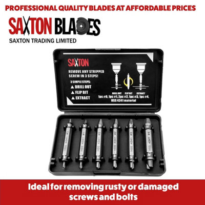 Saxton Damaged Screw Extractor Remover Set for Screws and Bolts - Set Includes 6 Bits
