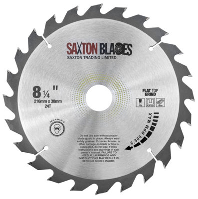 Saxton Flat Top Grind TCT Circular Saw Blade 216mm x 24T x 30mm Bore + 16, 20, 25mm Rings