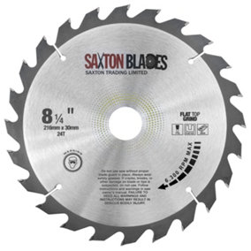 Saxton Flat Top Grind TCT Circular Saw Blade 216mm x 24T x 30mm Bore + 16, 20, 25mm Rings