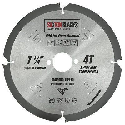 Saxton PCD1854T PCD Circular Saw Blade, 185mm x 4 Teeth Polycrystalline Diamond Tipped Fibre Cement Board, Hard Materials