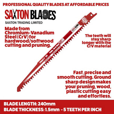 Saxton S1021LP 240mm Professional Range Fast Cutting Wood Blade Chromium-Vanadium Steel (CrV) for Long Life Pack of 5