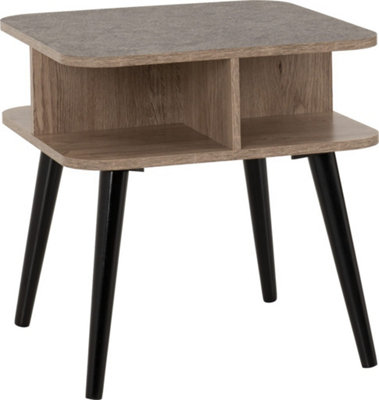 Saxton Side End Lamp Table in Mid Oak Effect and Grey Finish