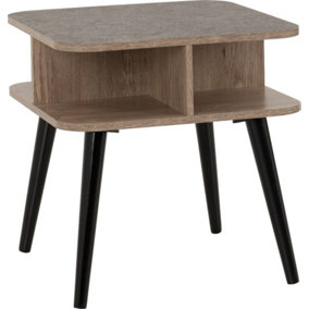 Saxton Side End Lamp Table in Mid Oak Effect and Grey Finish