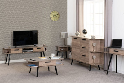 Saxton Side End Lamp Table in Mid Oak Effect and Grey Finish