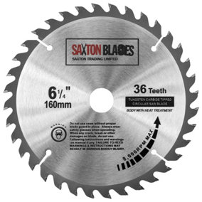 Saxton TCT Circular Saw Blade 160mm x 36 teeth x 20mm Bore & 16mm Ring