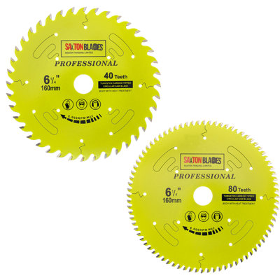 Saxton TCT160MXAPRO Professional Range TCT Circular Blade 160mm x 40 & 80 Teeth x 20mm Bore & 16mm Ring Pack of 2