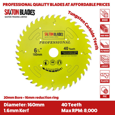 Saxton TCT160MXAPRO Professional Range TCT Circular Blade 160mm x 40 & 80 Teeth x 20mm Bore & 16mm Ring Pack of 2