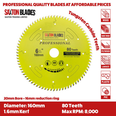 Saxton TCT160MXAPRO Professional Range TCT Circular Blade 160mm x 40 & 80 Teeth x 20mm Bore & 16mm Ring Pack of 2 - 3