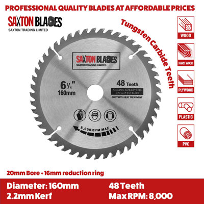 S&R Hoja Sierra Circular de 160 mm x 20 mm ( 16 mm anillo) x2,2mm 40D