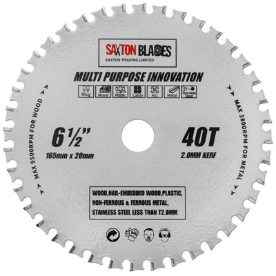 Saxton TCT16540TMPT TCT Multi Purpose Innovation Circular Saw Blade 165mm x 40 Teeth x 20mm Bore & 16mm Ring