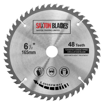 Saxton TCT16548TSK TCT Circular Saw Blade 165mm x 48 teeth x 20mm Bore & 16mm Ring