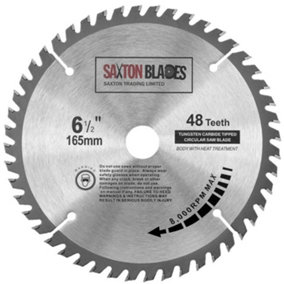 Saxton TCT16548TSK TCT Circular Saw Blade 165mm x 48 teeth x 20mm Bore & 16mm Ring
