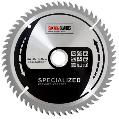 Saxton TCT16560TTCT Thin Kerf TCT Circular Saw Blade 165mm x 60 Teeth x 20mm Bore + 16mm Ring