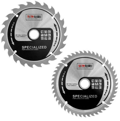 Saxton Tct165mxa Thin Kerf Tct Circular Saw Blades 165mm X 24 And 48 Teeth X 20mm Bore 16mm Ring