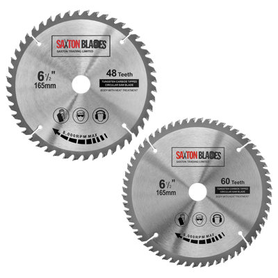 Saxton TCT165MXB TCT Circular Blade 165mm x 48 & 60 Teeth x 20mm Bore & 16mm Ring Pack of 2