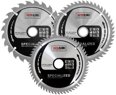 Saxton TCT165MXC Thin Kerf TCT Circular Saw Blades 165mm x 24, 48 & 60 Teeth x 20mm Bore + 16mm Ring Pack of 3