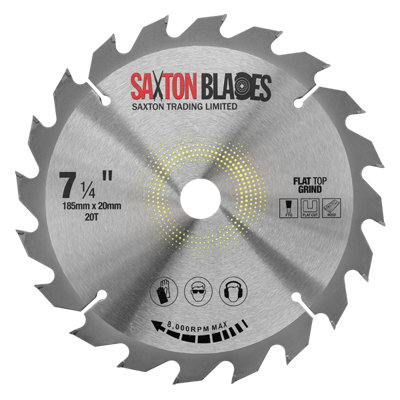 Saxton TCT18520TFTG20B 185mm x 20Teeth x 20mm Bore & 16mm Ring Flat Top Grind Circular Saw Blade