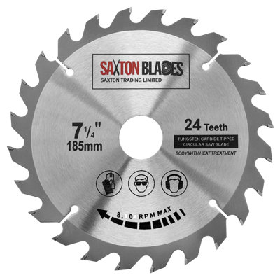 Saxton TCT18524T TCT Circular Saw Blade 185mm x 24 Teeth x 30mm Bore + 16, 20 and 25mm Rings