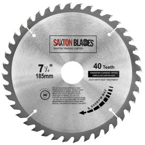 Saxton TCT18540T TCT Circular Saw Blade 185mm x 40 Teeth x 30mm Bore + 16, 20 and 25mm Rings