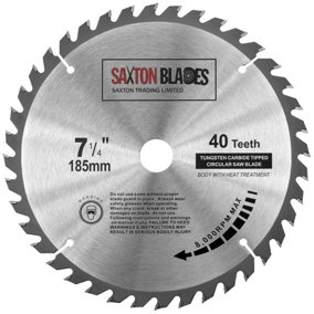Saxton TCT18540T20B TCT Circular Saw Blade 185mm x 40 Teeth x 20mm Bore + 16mm Ring