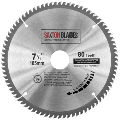 Saxton TCT18580T TCT Circular Saw Blade 185mm x 80 Teeth x 30mm Bore + 16, 20 and 25mm Rings