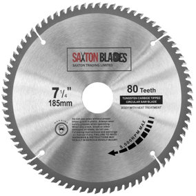 Saxton TCT18580T TCT Circular Saw Blade 185mm x 80 Teeth x 30mm Bore + 16, 20 and 25mm Rings