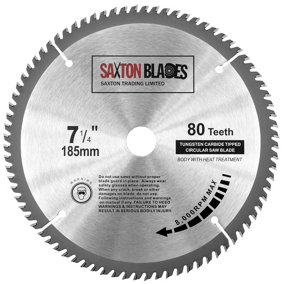 Saxton TCT18580T20B TCT Circular Saw Blade 185mm x 80 Teeth x 20mm Bore + 16mm ring