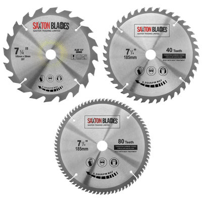 Saxton TCT185MXB20B TCT Circular Saw Blade 185mm Pack B 20mm Bore + 16mm ring Pack of 3