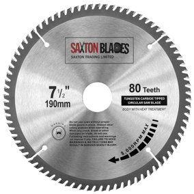 Saxton TCT19080T TCT Circular Saw Blade 190mm x 80 Teeth x 30mm Bore + 16, 20 and 25mm Rings