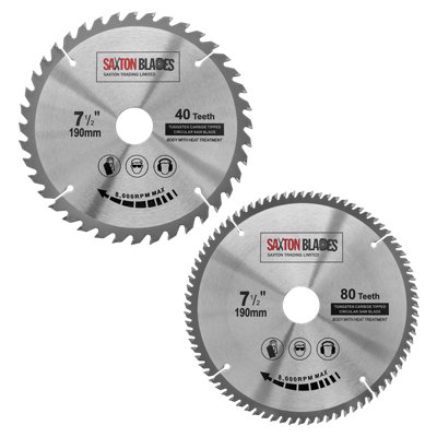 Saxton TCT190MXA TCT Circular Saw Blade 190mm x 40 & 80 Teeth x 30mm Bore + 16, 20 and 25mm Rings Pack of 2