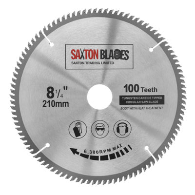 Saxton TCT210100T TCT Circular Saw Blade 210mm x 100 Teeth x 30mm Bore + 16, 20 and 25mm Rings