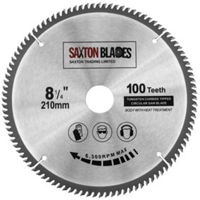Saxton TCT210100T TCT Circular Saw Blade 210mm x 100 Teeth x 30mm Bore + 16, 20 and 25mm Rings